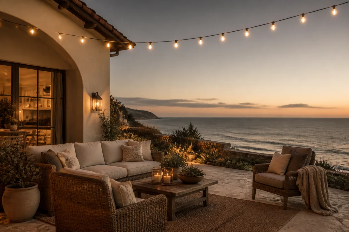 Warm dusk light over a South Bay coastal home, an aspirational close